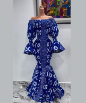 Sapphire Waves Ankara Dress